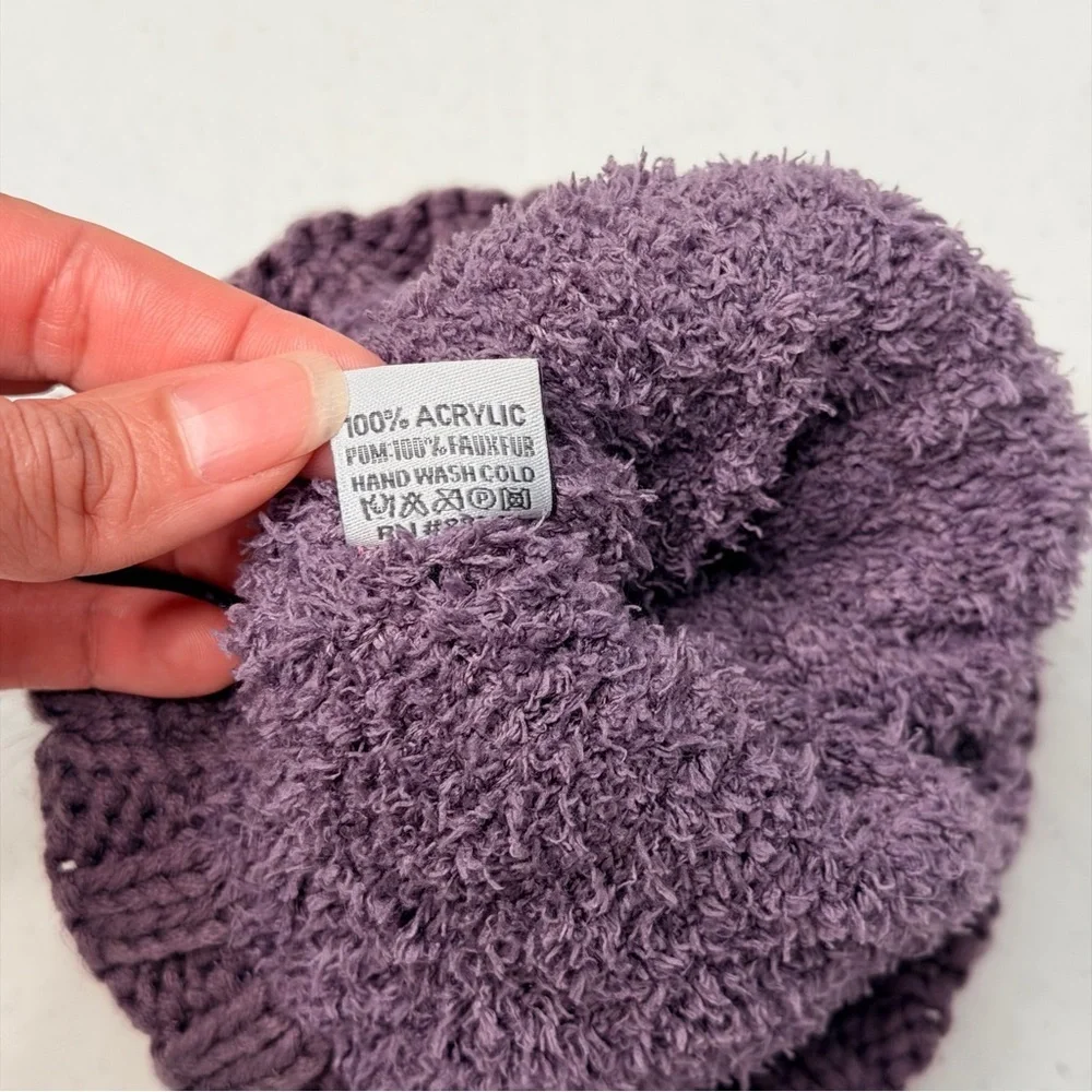 C.C Kids Dark Purple Knit Beanie with Pom-Pom